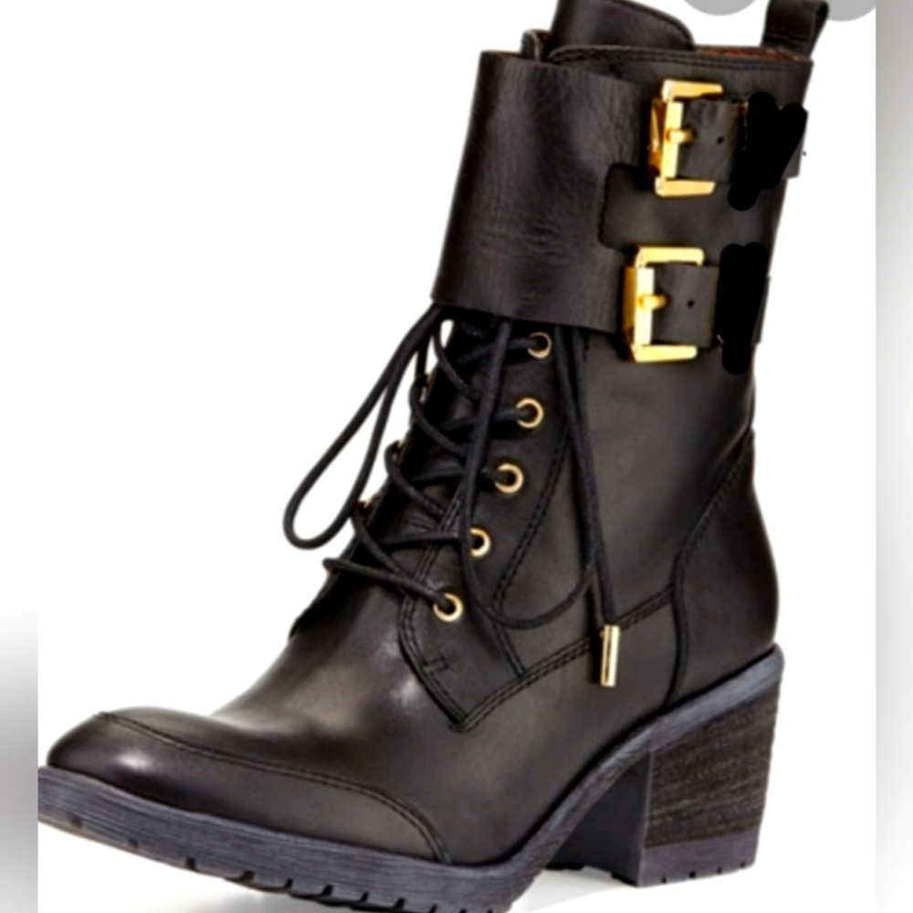 Donald Pilner Combat Boots Black w/ Gold Hardware size 7m - Picture 2 of 10